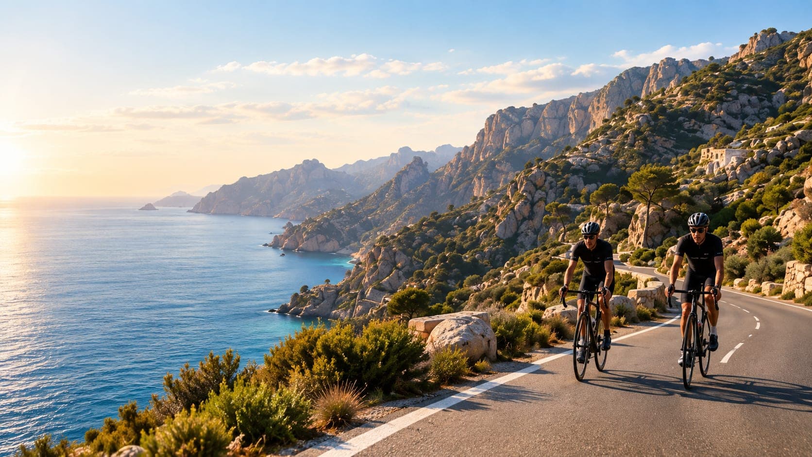 Cyclists on a Mallorcan coastal road